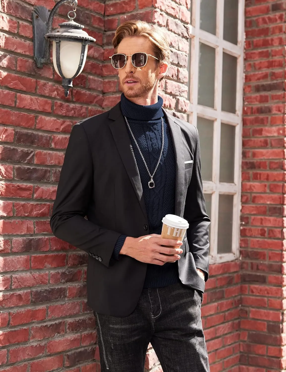 COOFANDY Men's Turtleneck Sweater Slim Fit Casual Warm Twisted Knitted Pullover Sweaters
