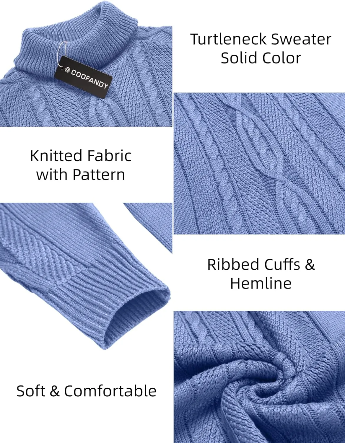 COOFANDY Men's Turtleneck Sweater Slim Fit Casual Warm Twisted Knitted Pullover Sweaters