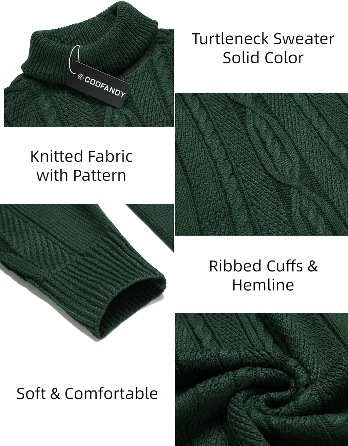 COOFANDY Men's Turtleneck Sweater Slim Fit Casual Warm Twisted Knitted Pullover Sweaters