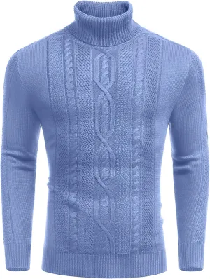 COOFANDY Men's Turtleneck Sweater Slim Fit Casual Warm Twisted Knitted Pullover Sweaters