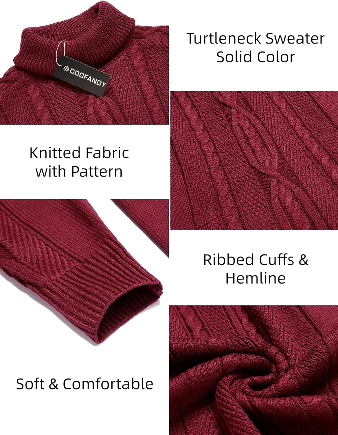 COOFANDY Men's Turtleneck Sweater Slim Fit Casual Warm Twisted Knitted Pullover Sweaters