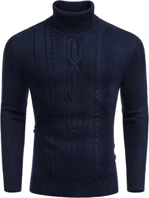 COOFANDY Men's Turtleneck Sweater Slim Fit Casual Warm Twisted Knitted Pullover Sweaters
