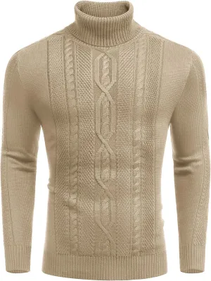 COOFANDY Men's Turtleneck Sweater Slim Fit Casual Warm Twisted Knitted Pullover Sweaters