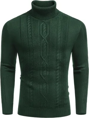 COOFANDY Men's Turtleneck Sweater Slim Fit Casual Warm Twisted Knitted Pullover Sweaters