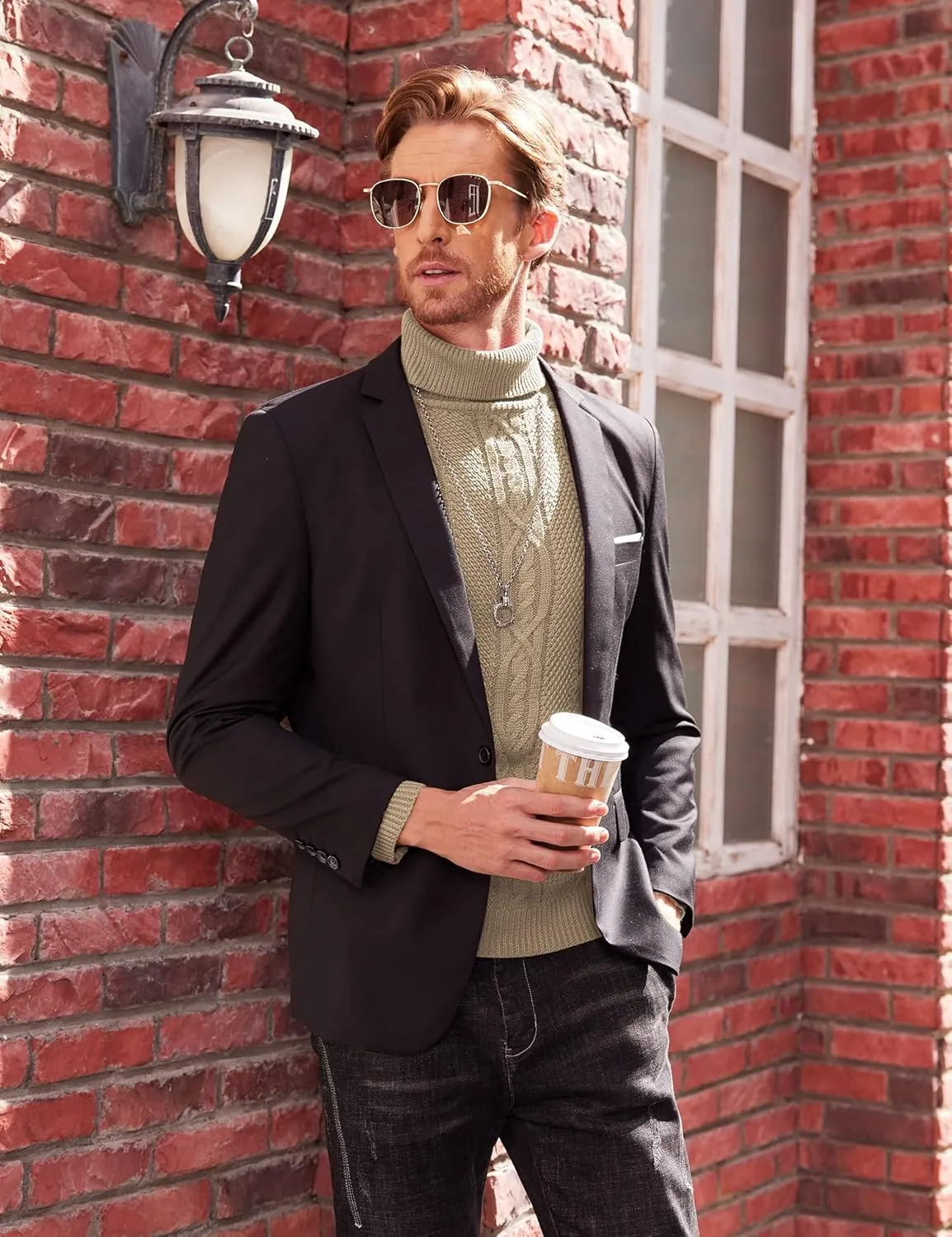 COOFANDY Men's Turtleneck Sweater Slim Fit Casual Warm Twisted Knitted Pullover Sweaters