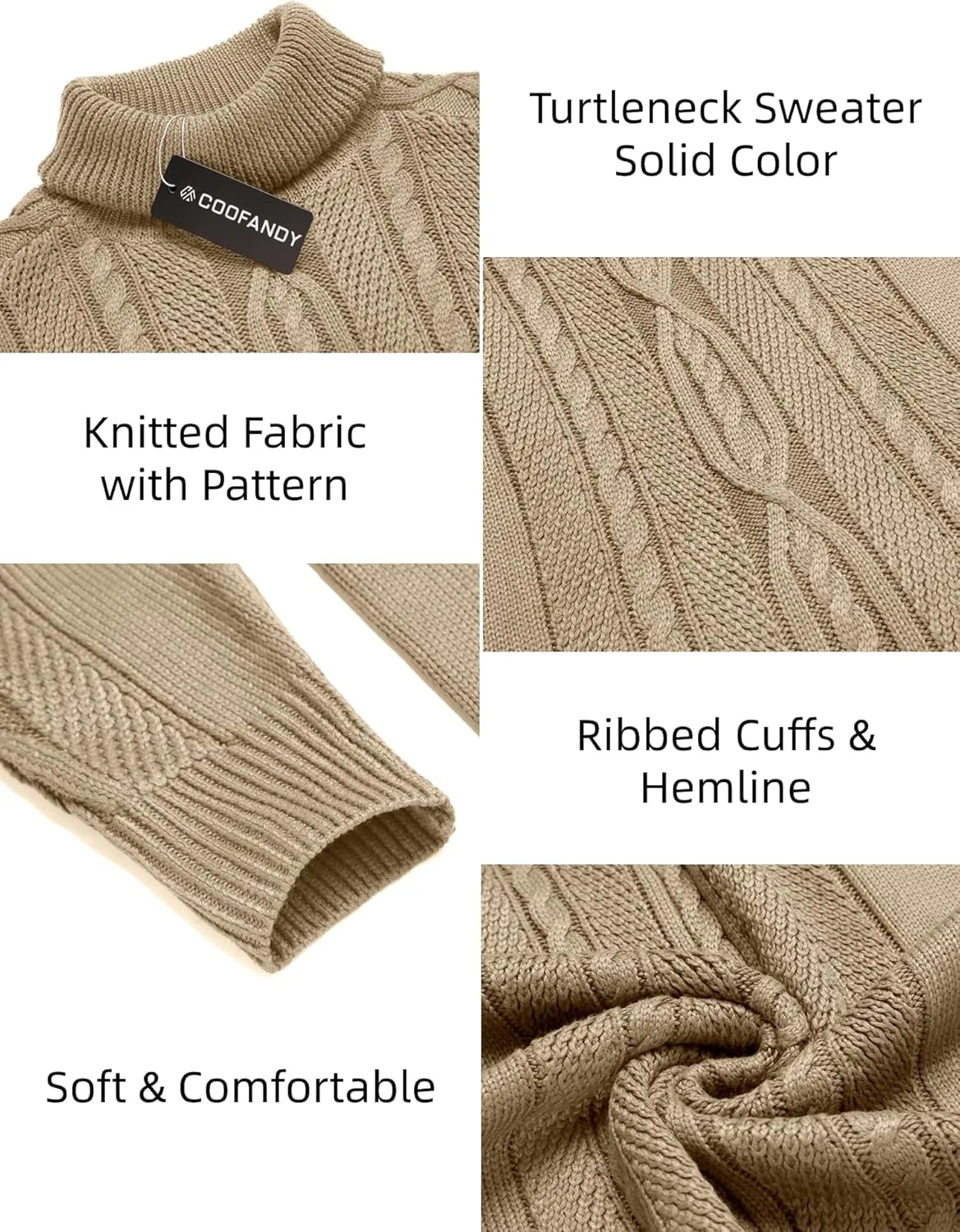 COOFANDY Men's Turtleneck Sweater Slim Fit Casual Warm Twisted Knitted Pullover Sweaters