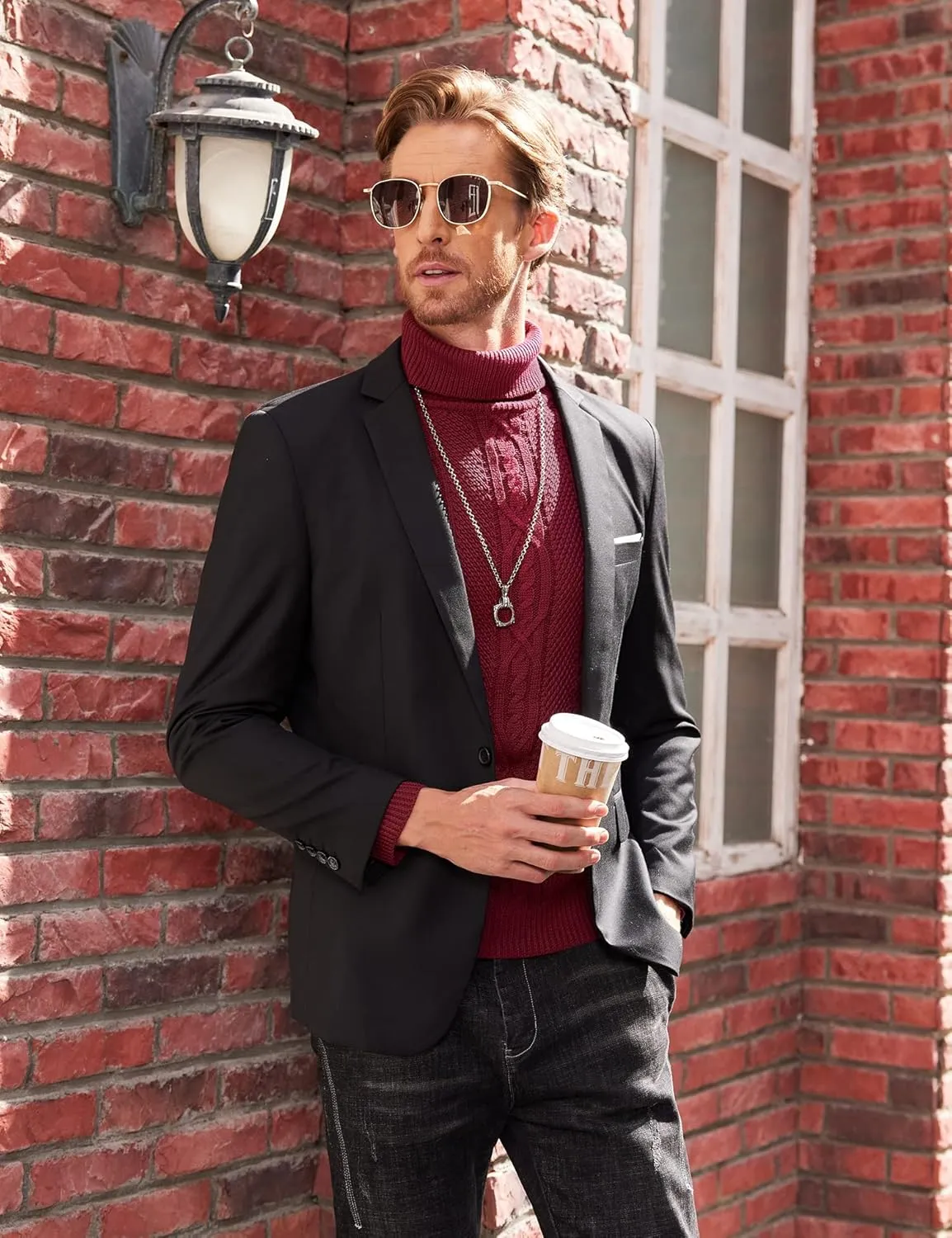 COOFANDY Men's Turtleneck Sweater Slim Fit Casual Warm Twisted Knitted Pullover Sweaters