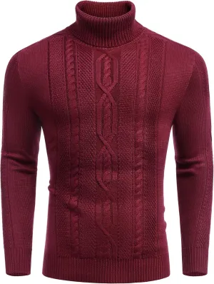 COOFANDY Men's Turtleneck Sweater Slim Fit Casual Warm Twisted Knitted Pullover Sweaters
