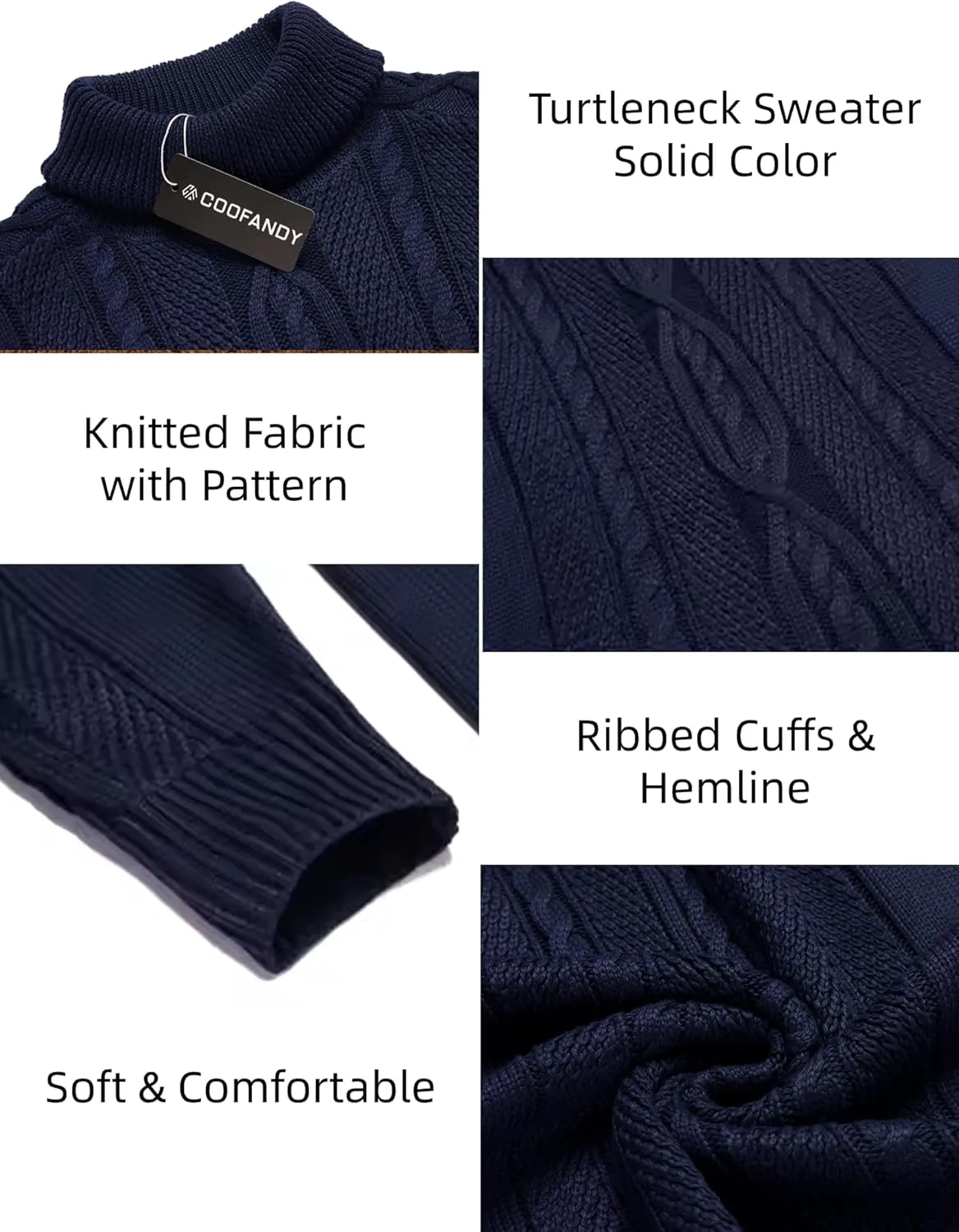 COOFANDY Men's Turtleneck Sweater Slim Fit Casual Warm Twisted Knitted Pullover Sweaters