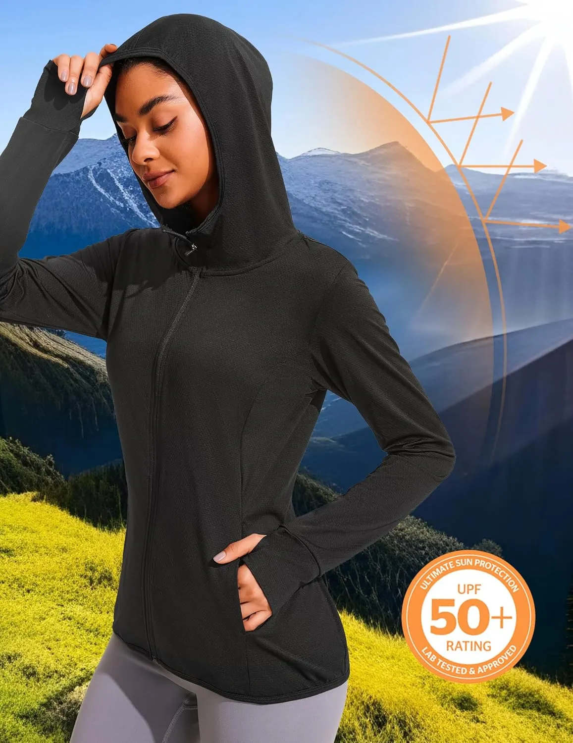 COOrun Women's UPF 50  Sun Protection Hoodie Jackets Full Zip Long Sleeve Active Shirts Outdoor Hiking Running
