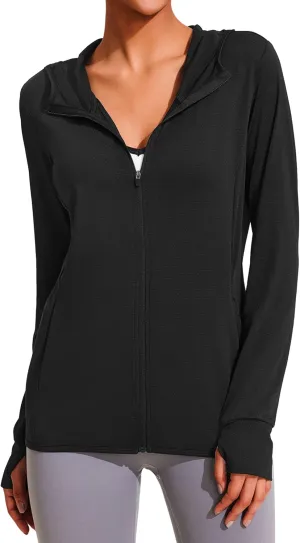 COOrun Women's UPF 50  Sun Protection Hoodie Jackets Full Zip Long Sleeve Active Shirts Outdoor Hiking Running