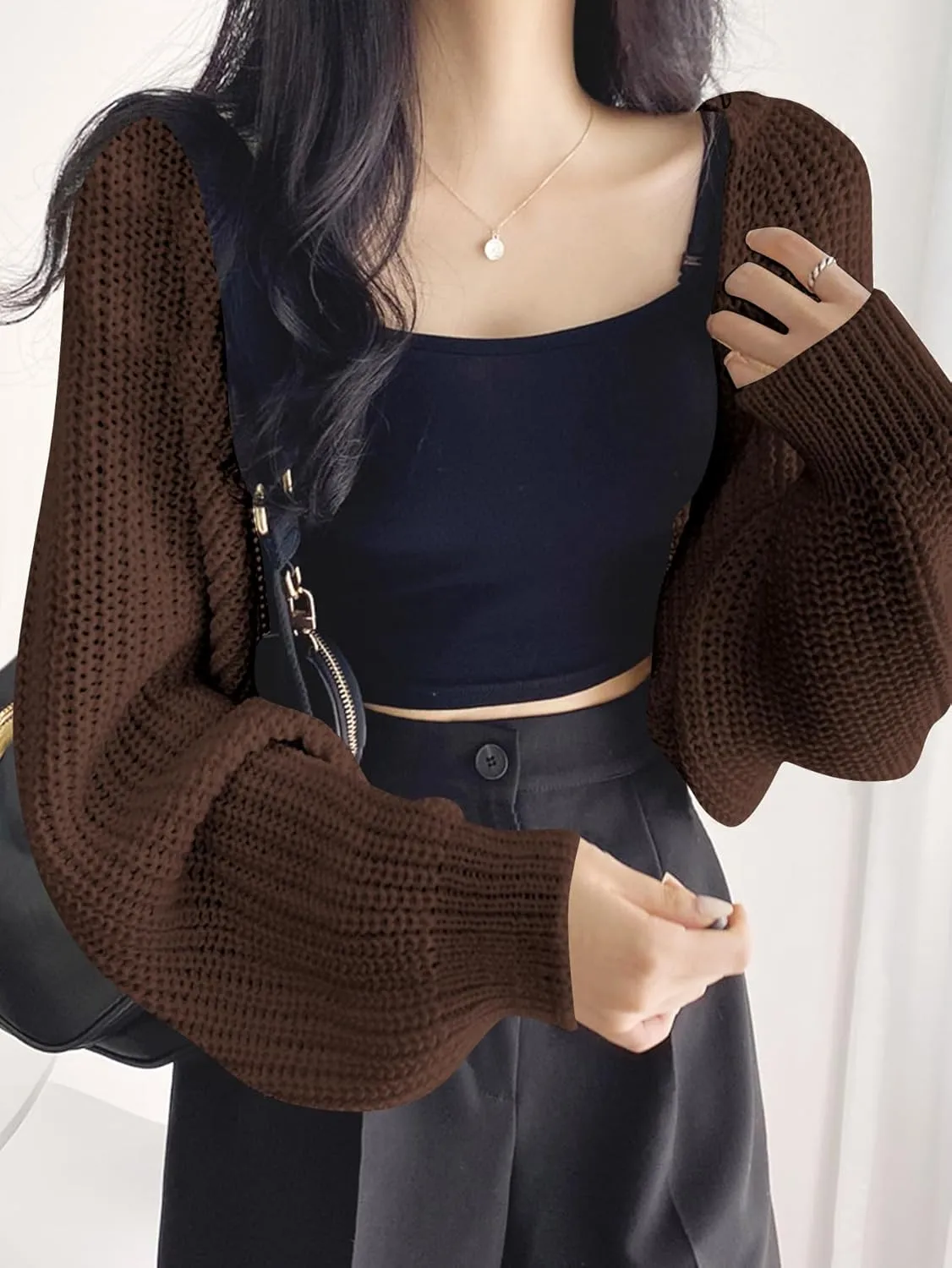 COZYEASE Women's Cropped Cardigan Sweaters Long Sleeve Open Front Knit Bolero Shrug Sweater Fall Outfits