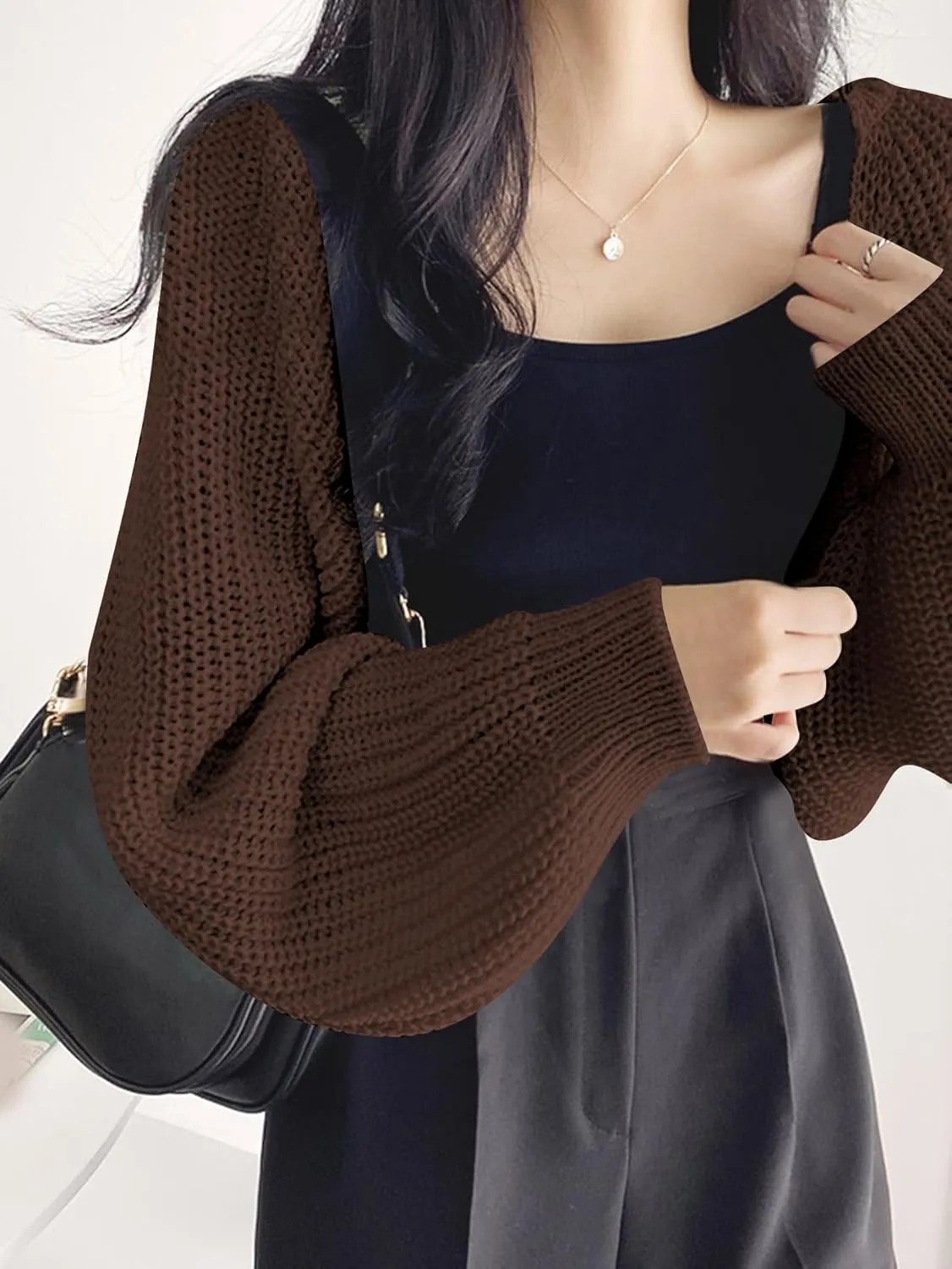 COZYEASE Women's Cropped Cardigan Sweaters Long Sleeve Open Front Knit Bolero Shrug Sweater Fall Outfits