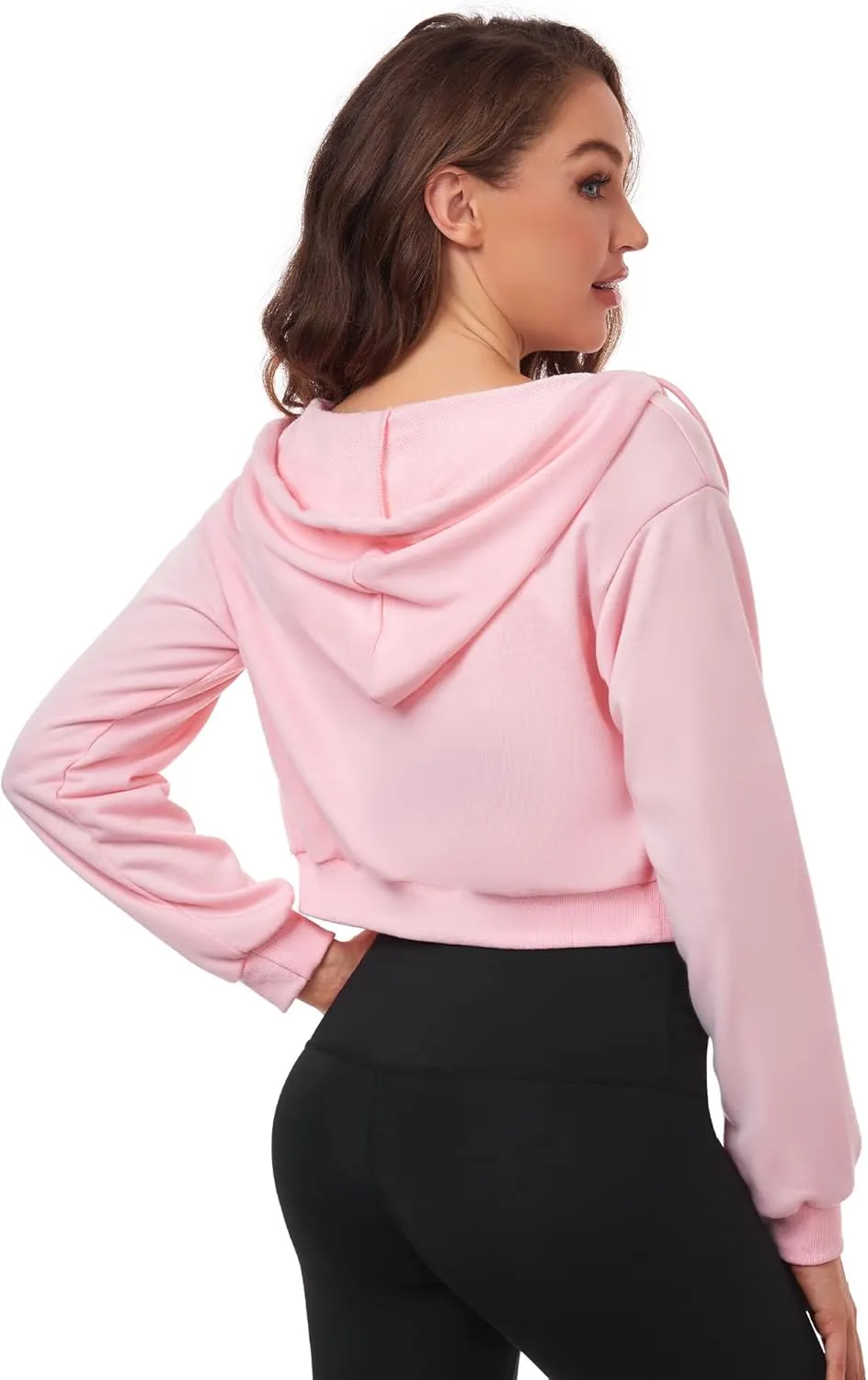 Cropped Zip Up Hoodie Women Jacket Top Sweatshirt Casual Basic Gym Workout Sport