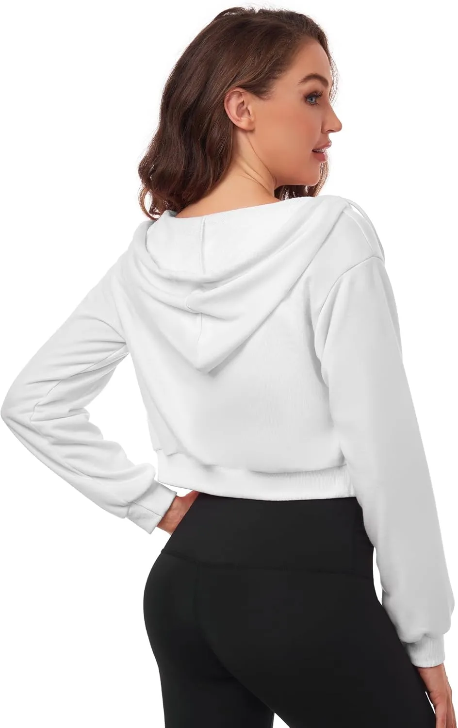 Cropped Zip Up Hoodie Women Jacket Top Sweatshirt Casual Basic Gym Workout Sport