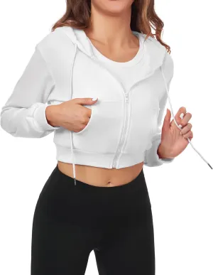 Cropped Zip Up Hoodie Women Jacket Top Sweatshirt Casual Basic Gym Workout Sport