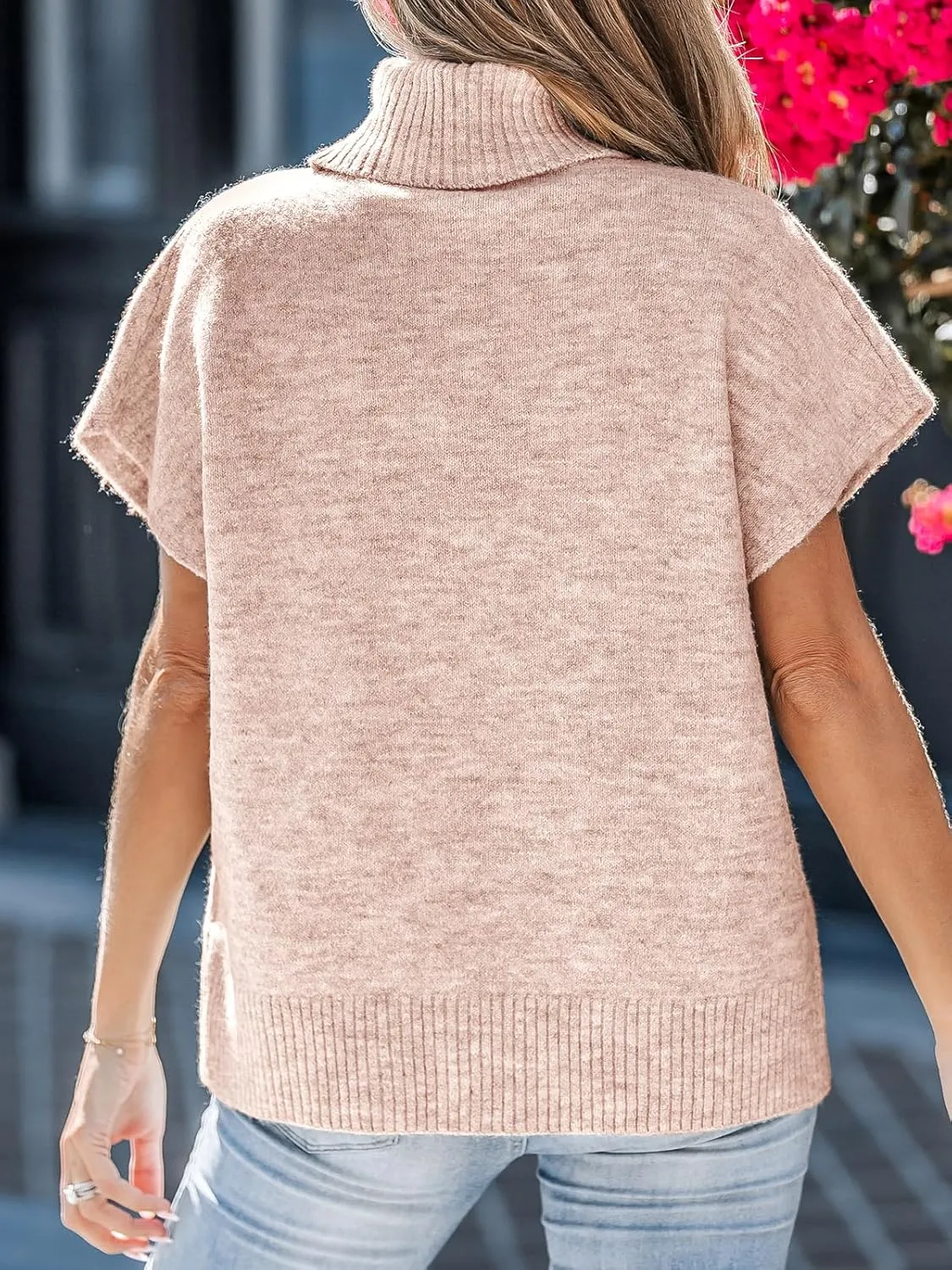 CUPSHE Women's Turtleneck Sweaters Cap Sleeve Knitted Casual Fit Pullover Tops Trendy Fall 2024