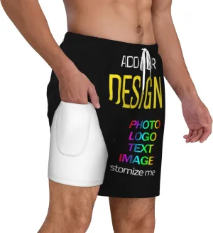 Custom Men's Swim Trunks with Photo Image Text Personalized Board Shorts Mesh Lining Pockets Quick Dry Beach Swimming Shorts