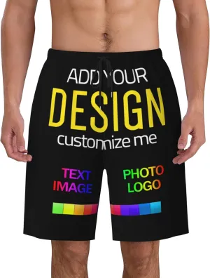 Custom Men's Swim Trunks with Photo Image Text Personalized Board Shorts Mesh Lining Pockets Quick Dry Beach Swimming Shorts