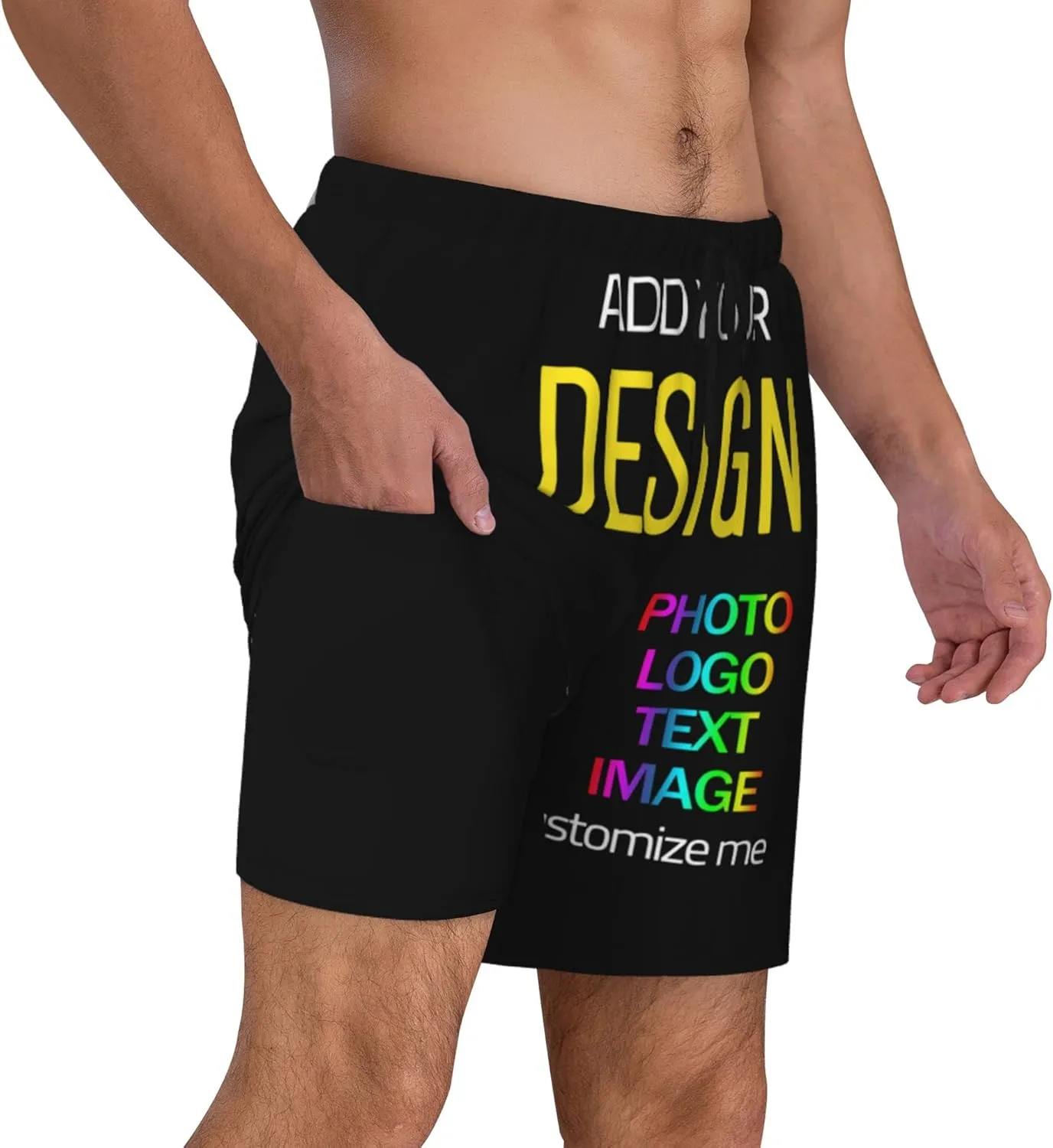 Custom Men's Swim Trunks with Photo Image Text Personalized Board Shorts Mesh Lining Pockets Quick Dry Beach Swimming Shorts
