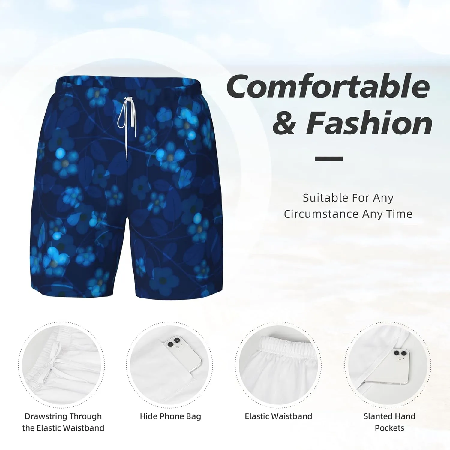 Custom Men's Swim Trunks with Photo Image Text Personalized Board Shorts Mesh Lining Pockets Quick Dry Beach Swimming Shorts