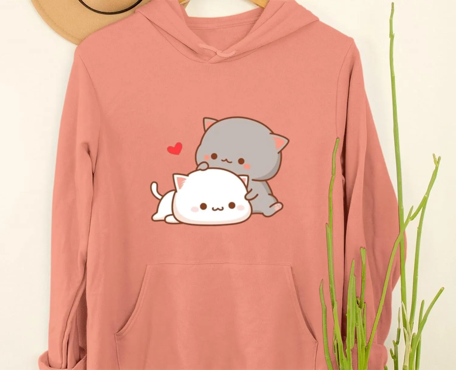 Cute Cat Graphic Hoodies Aesthetic Hooded Sweatshirts for Teen Girls Kawaii Cartoon Anime Lightweight Pullover Tops