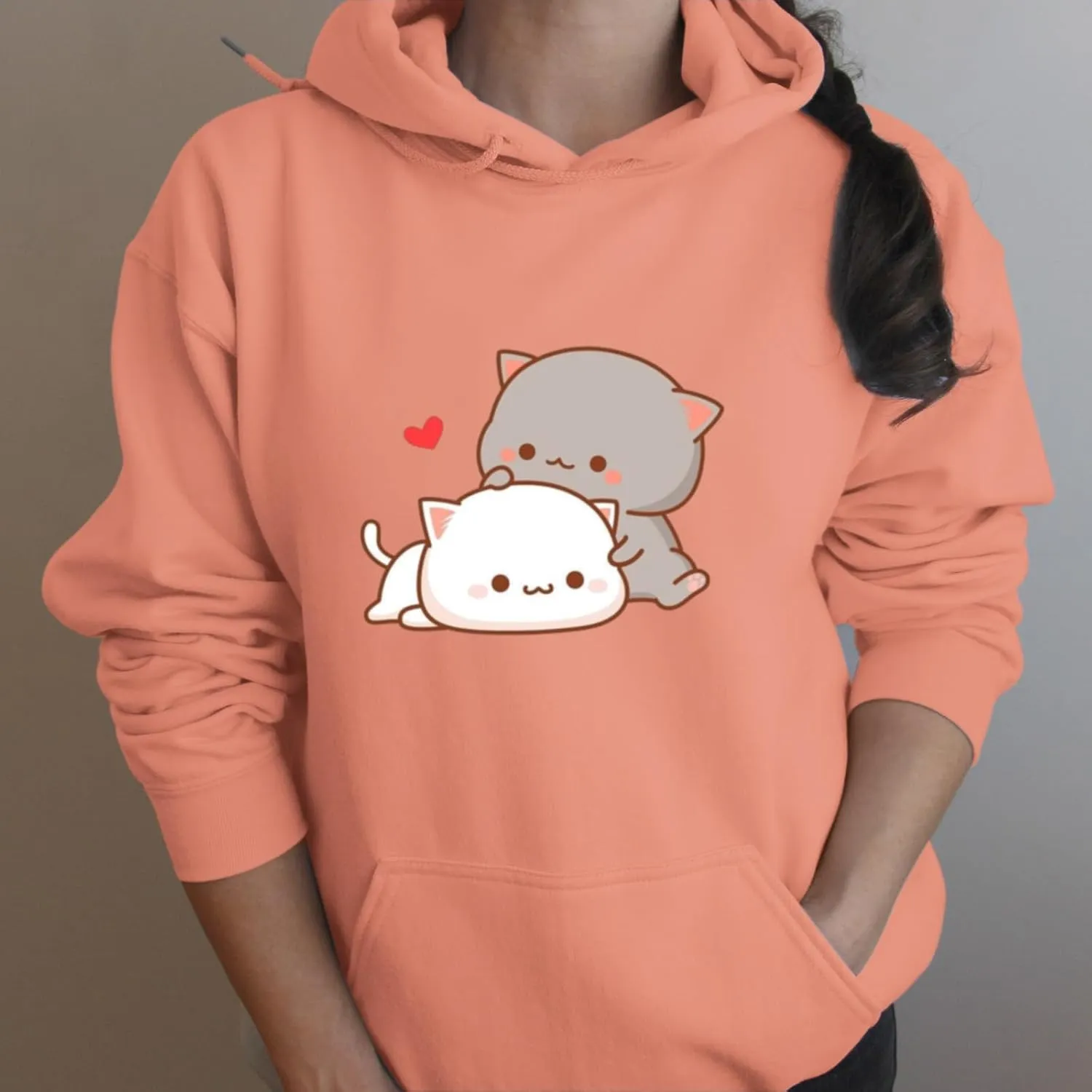 Cute Cat Graphic Hoodies Aesthetic Hooded Sweatshirts for Teen Girls Kawaii Cartoon Anime Lightweight Pullover Tops