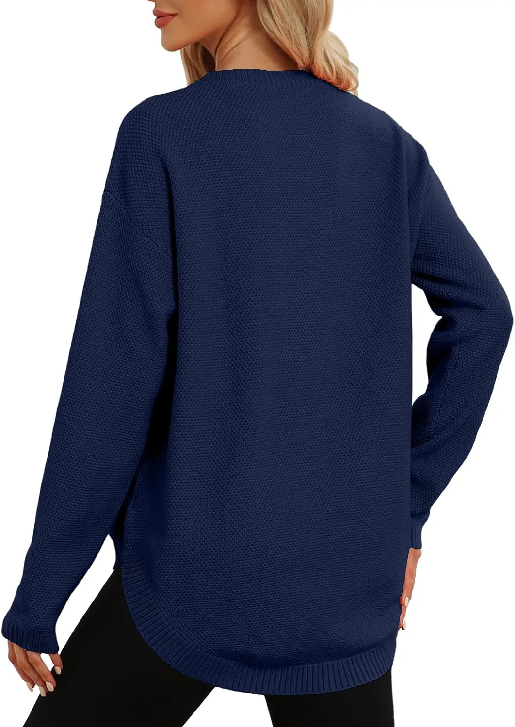 DB MOON Women Crewneck Long Sleeve Knitted Sweater 2025 Loose Fit Soft Solid Pullover