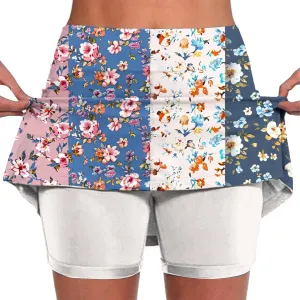 DDAPJ pyju Women Shorts Stretchy Yoga Skort Trendy Floral Print Athletic Skirts Plus Size Golf Athletic Workout Skort