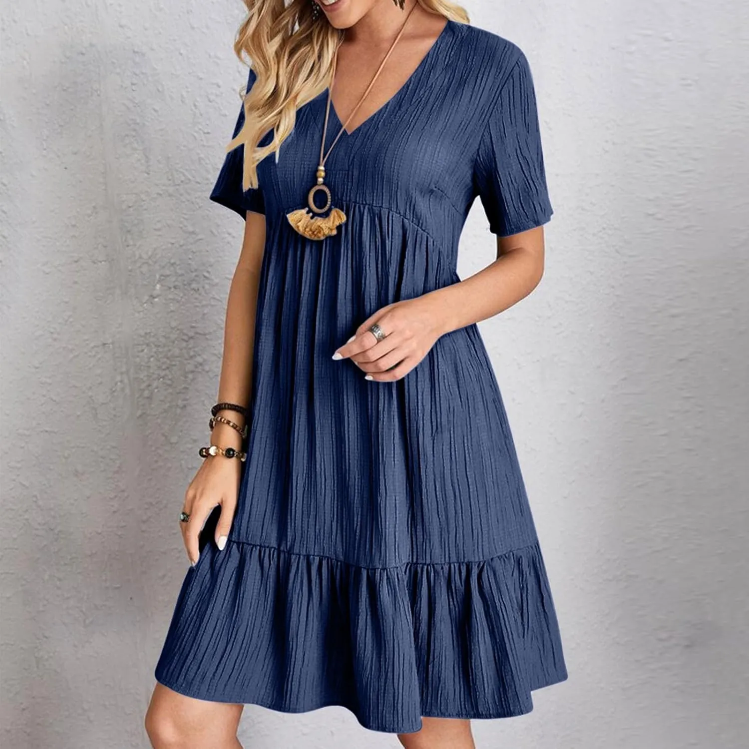 DDAPJ pyju Womens Summer Dresses 2025 V Neck Sleeveless Mini Babydoll Dress Casual Loose Flowy Tiered Beach Vacation Sundress