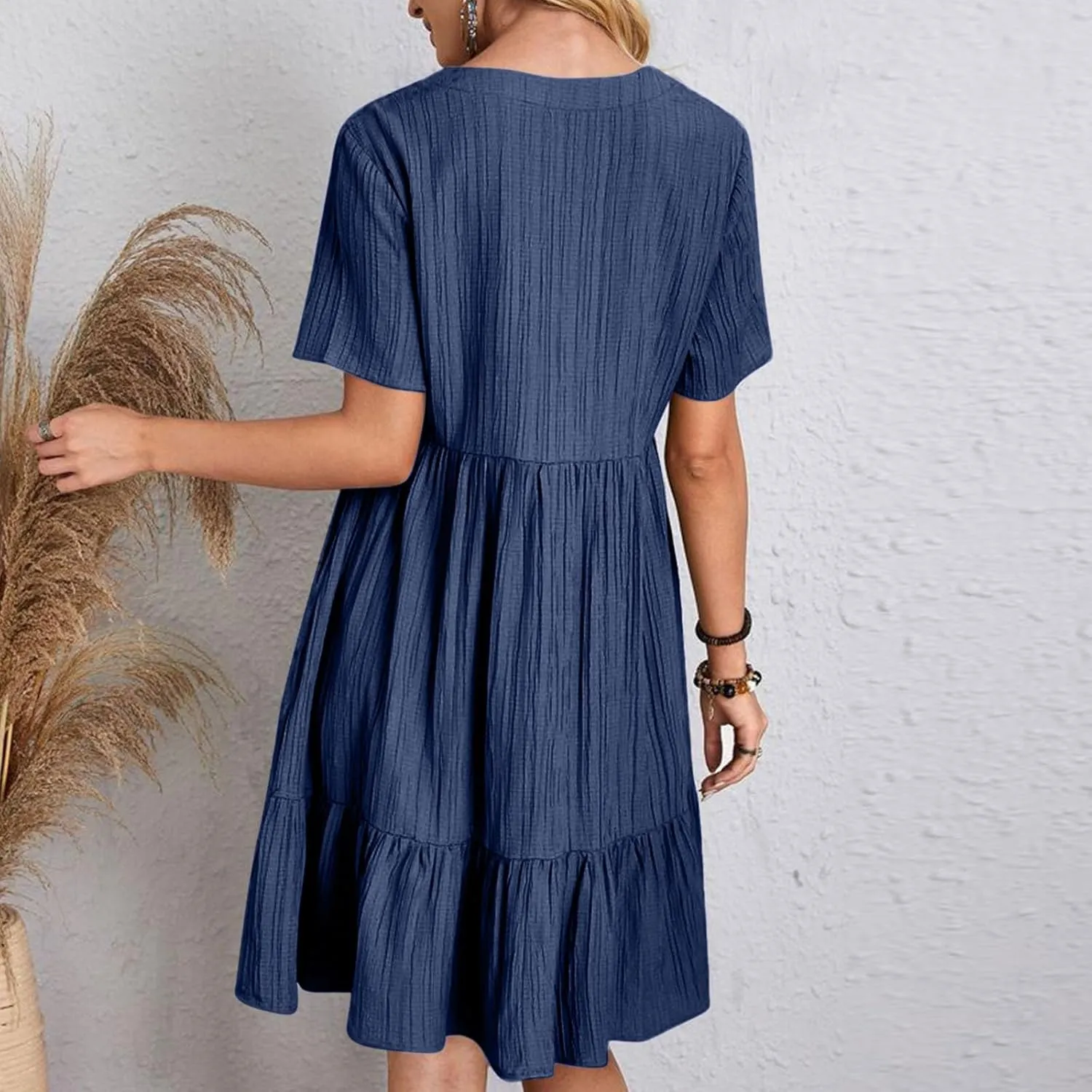 DDAPJ pyju Womens Summer Dresses 2025 V Neck Sleeveless Mini Babydoll Dress Casual Loose Flowy Tiered Beach Vacation Sundress