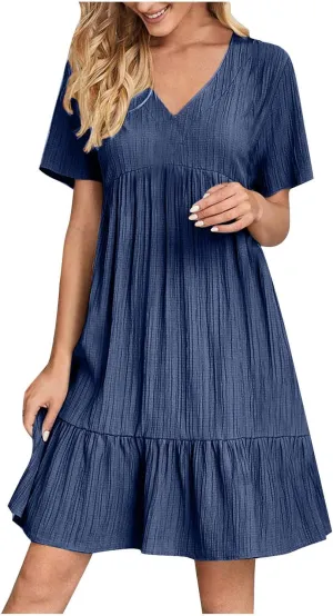 DDAPJ pyju Womens Summer Dresses 2025 V Neck Sleeveless Mini Babydoll Dress Casual Loose Flowy Tiered Beach Vacation Sundress