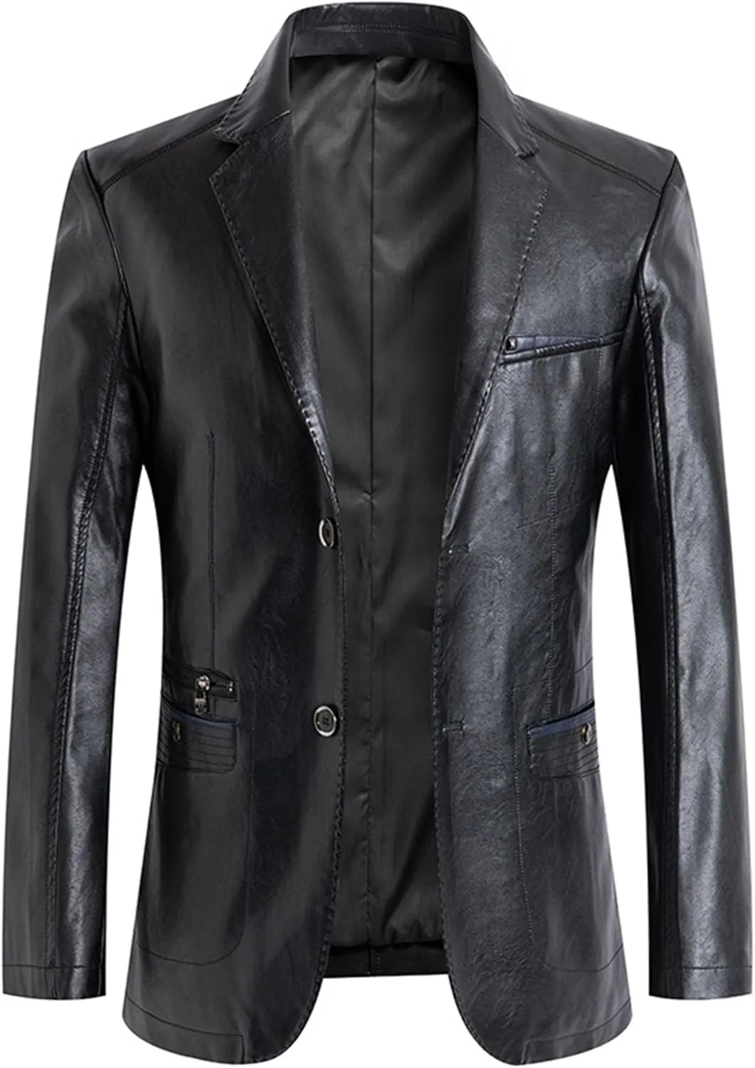 DGHM-JLMY Men's Spring Fall New Leather Jacket Fashion Lapel Leather Dress Suit Coat Casual Business Pu Leather Outwear
