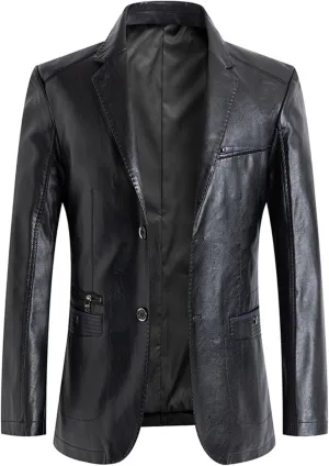 DGHM-JLMY Men's Spring Fall New Leather Jacket Fashion Lapel Leather Dress Suit Coat Casual Business Pu Leather Outwear