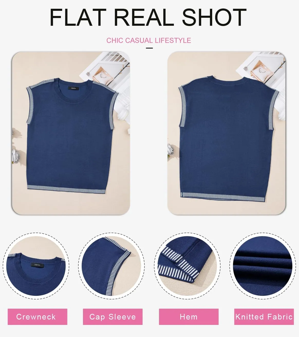 Dokotoo Womens Summer Cap Sleeve Tops 2025 Crewneck Sweater Vest Casual Knit Lightweight Sweater Pullover Trendy Tank Shirts