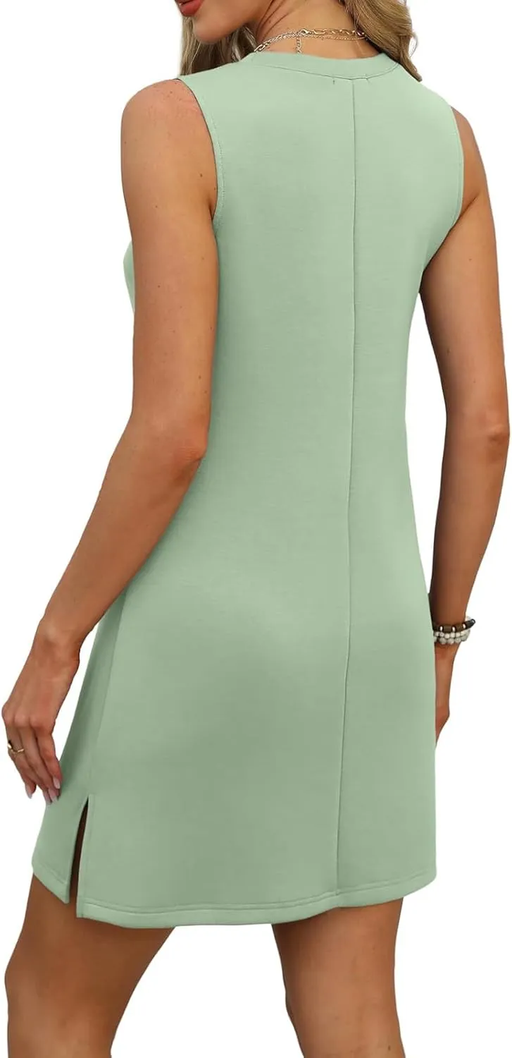 Dresses for Women Casual Sleeveless V Neck Tank Dress Summer Vacation Beach Sundress with Spli