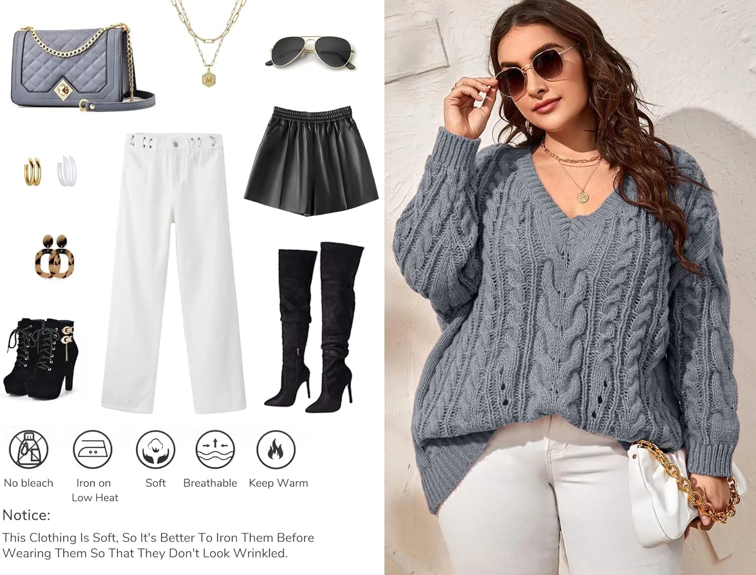 Dyexces Plus Size Sweaters for Women V Neck Long Sleeve Cable Knit Sweaters Casual Fall Sweaters Soft Jumper Tops