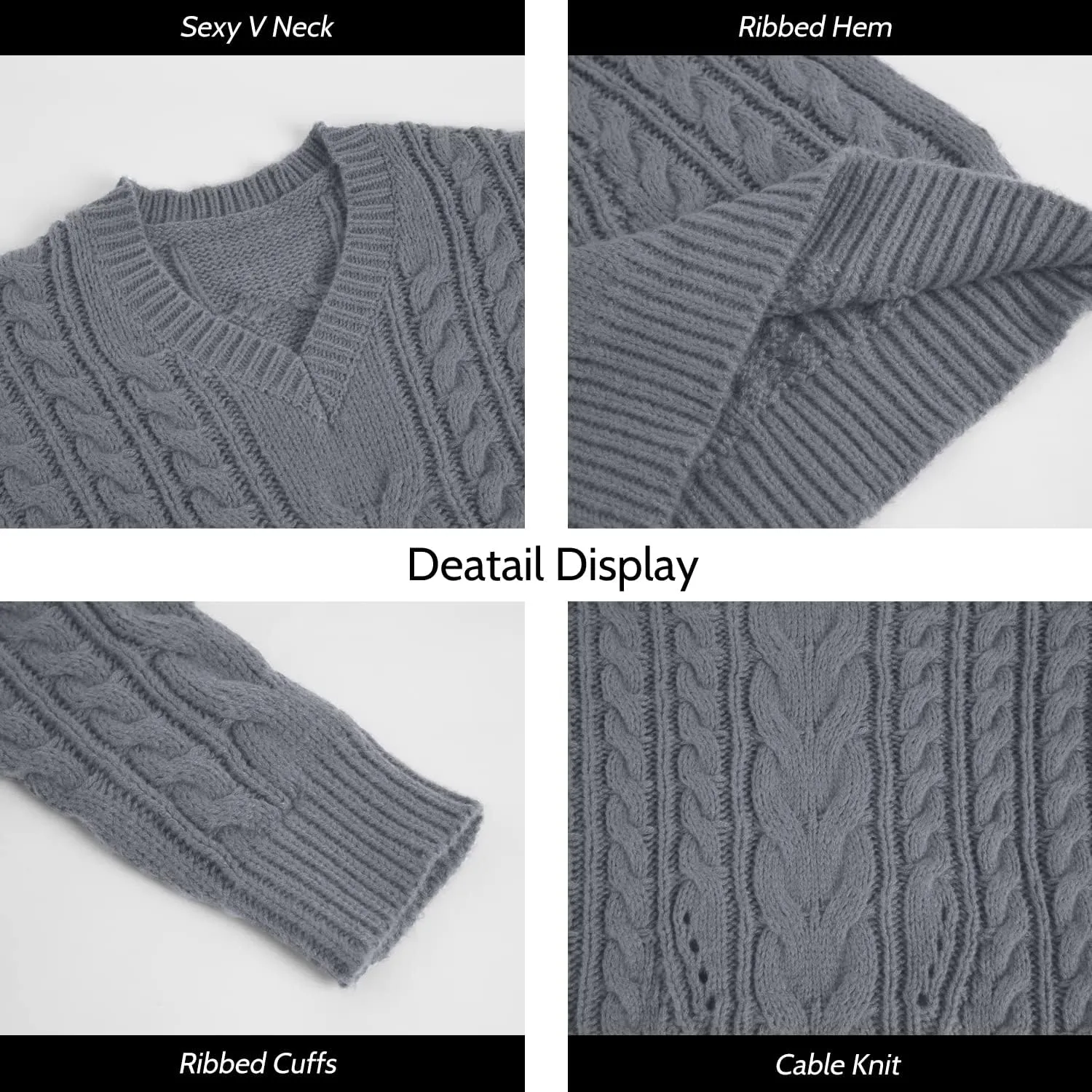 Dyexces Plus Size Sweaters for Women V Neck Long Sleeve Cable Knit Sweaters Casual Fall Sweaters Soft Jumper Tops