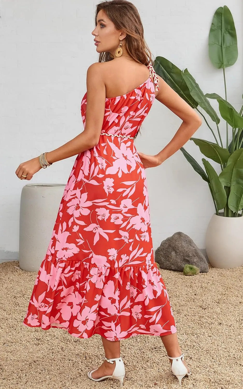 ECOWISH Womens Summer Maxi Dress Casual One Shoulder Midi Dresses Beach Vacation Boho Floral Long Sundress with Pockets 2025