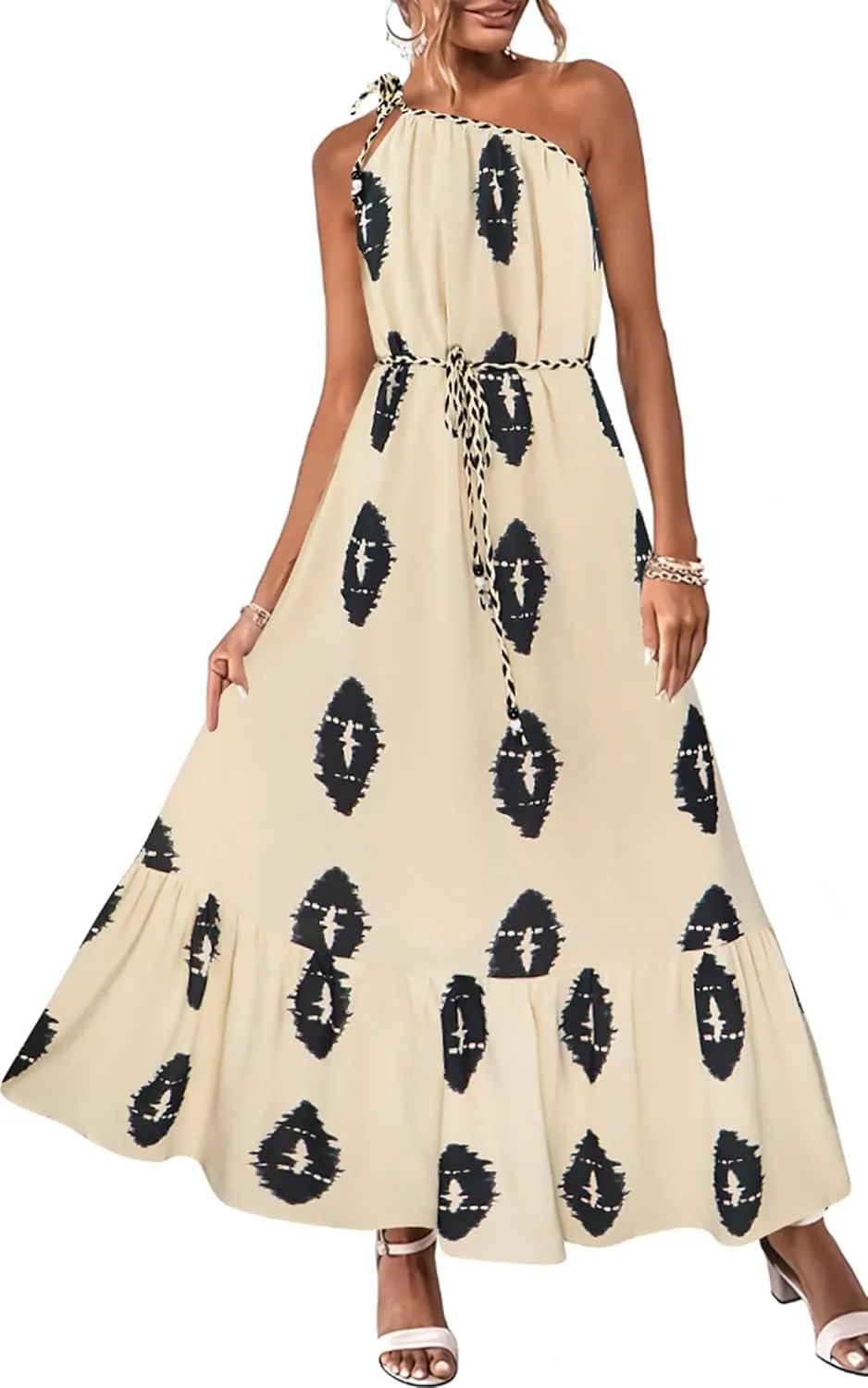 ECOWISH Womens Summer Maxi Dress Casual One Shoulder Midi Dresses Beach Vacation Boho Floral Long Sundress with Pockets 2025