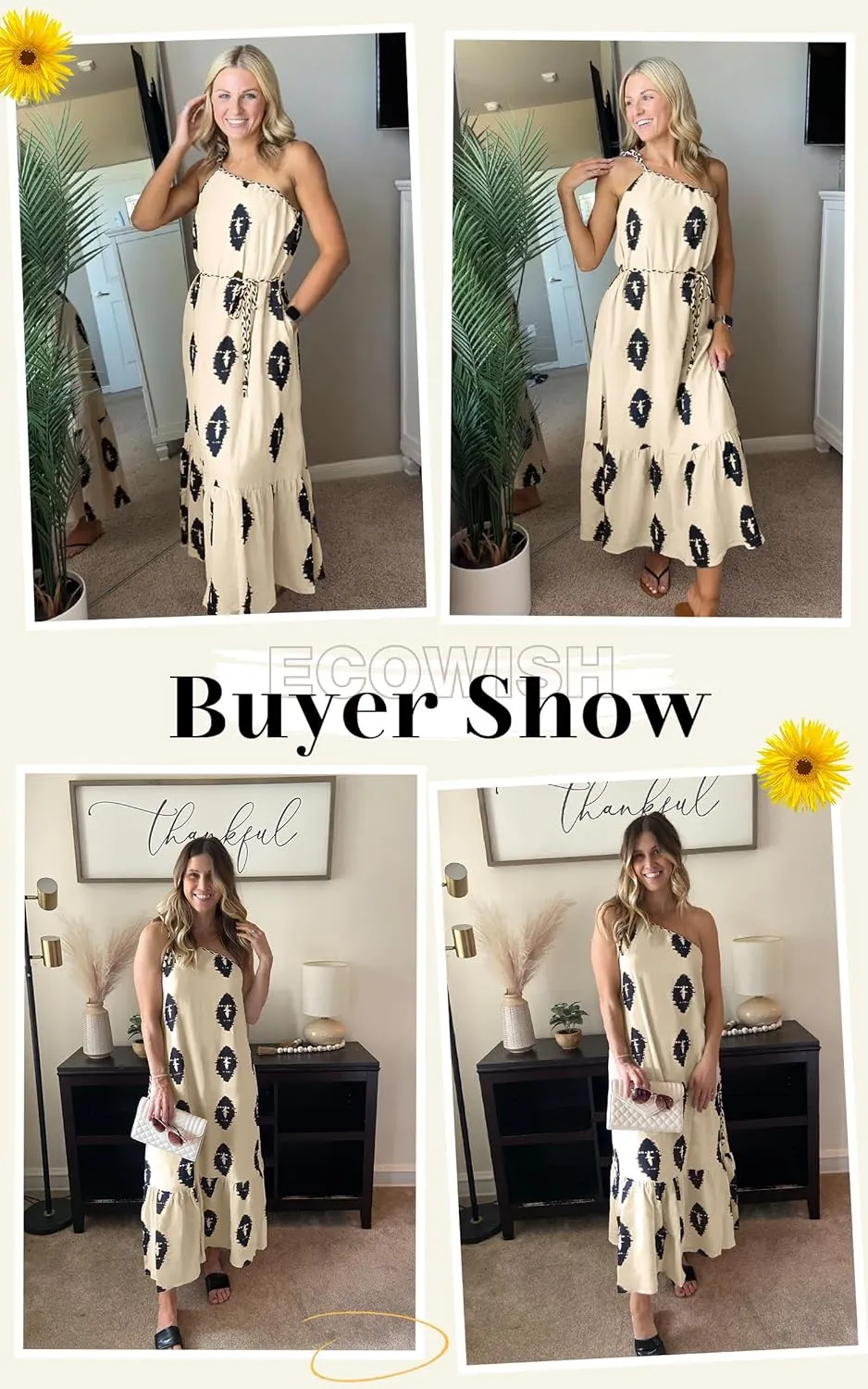 ECOWISH Womens Summer Maxi Dress Casual One Shoulder Midi Dresses Beach Vacation Boho Floral Long Sundress with Pockets 2025