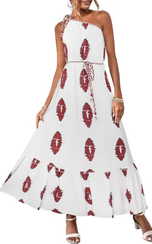 ECOWISH Womens Summer Maxi Dress Casual One Shoulder Midi Dresses Beach Vacation Boho Floral Long Sundress with Pockets 2025