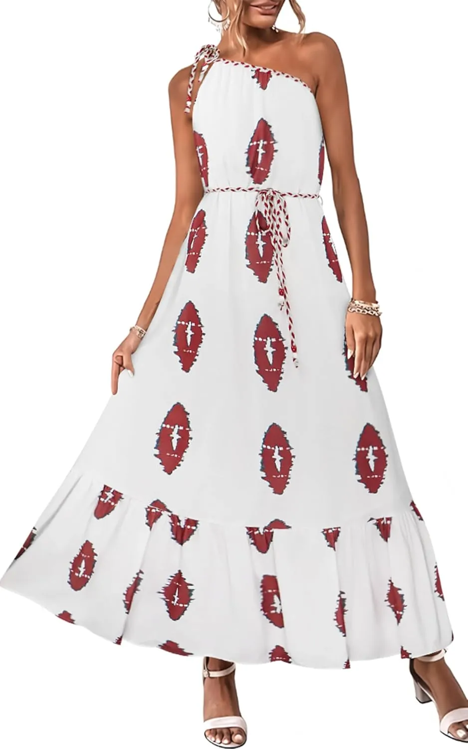 ECOWISH Womens Summer Maxi Dress Casual One Shoulder Midi Dresses Beach Vacation Boho Floral Long Sundress with Pockets 2025