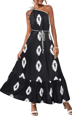ECOWISH Womens Summer Maxi Dress Casual One Shoulder Midi Dresses Beach Vacation Boho Floral Long Sundress with Pockets 2025