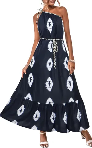ECOWISH Womens Summer Maxi Dress Casual One Shoulder Midi Dresses Beach Vacation Boho Floral Long Sundress with Pockets 2025