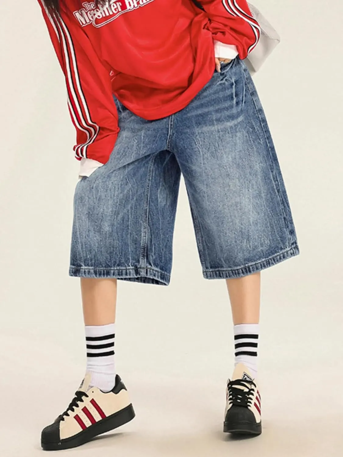 EMMIOL Jorts Women Baggy Jean Shorts Casual 2025 Summer Trendy Wide Leg Long Denim Shorts Y2K Streetwear