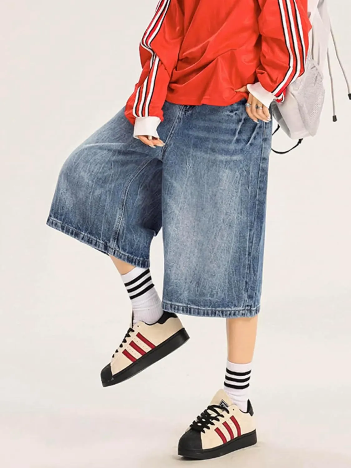 EMMIOL Jorts Women Baggy Jean Shorts Casual 2025 Summer Trendy Wide Leg Long Denim Shorts Y2K Streetwear