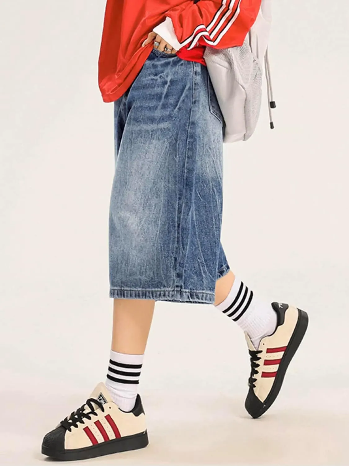 EMMIOL Jorts Women Baggy Jean Shorts Casual 2025 Summer Trendy Wide Leg Long Denim Shorts Y2K Streetwear
