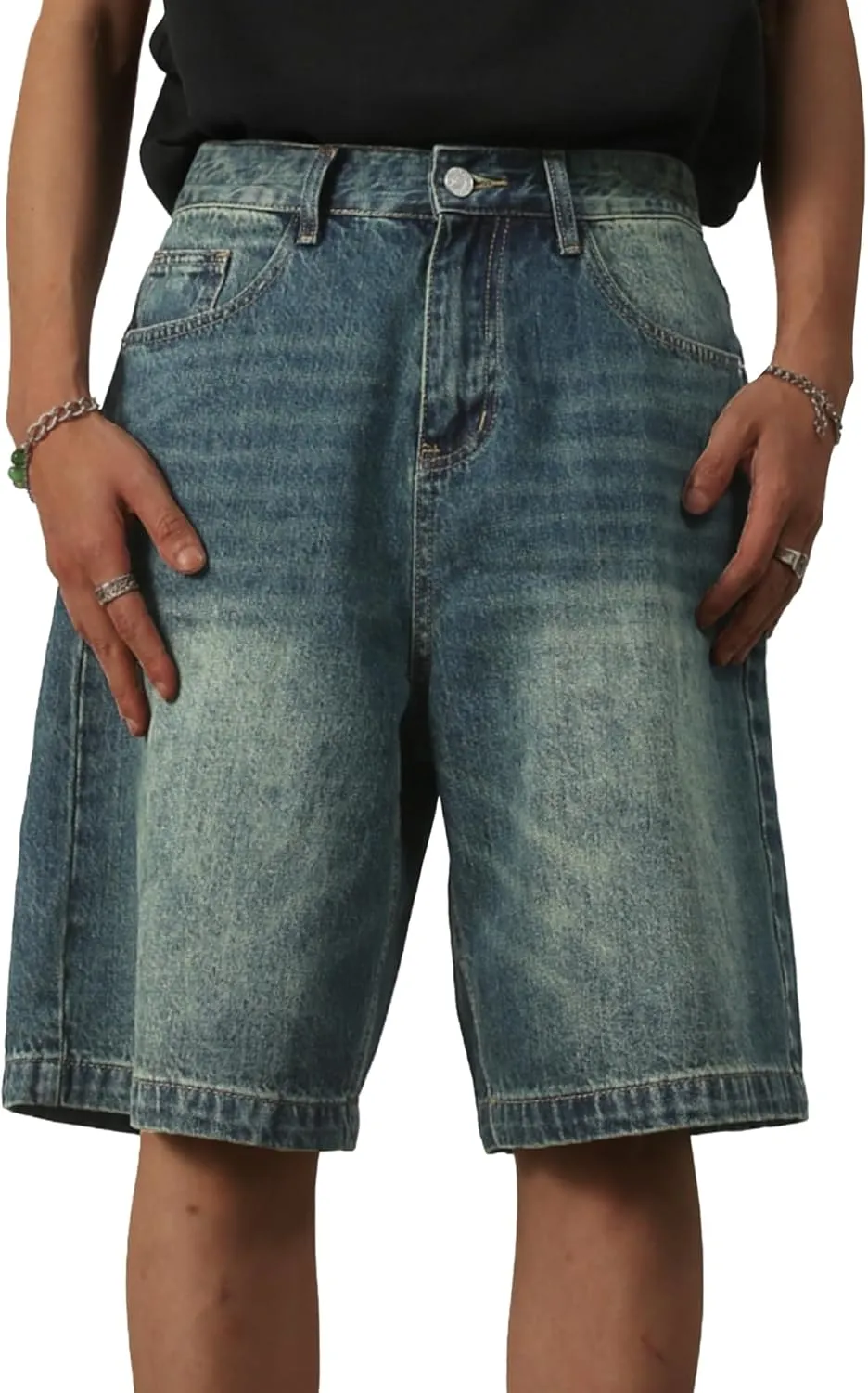 EMMIOL Mens Baggy Jean Shorts Loose Fit Denim Shorts Men Summer Casual Jorts Y2k Hip Hop Short Jeans Streetwear Clothes
