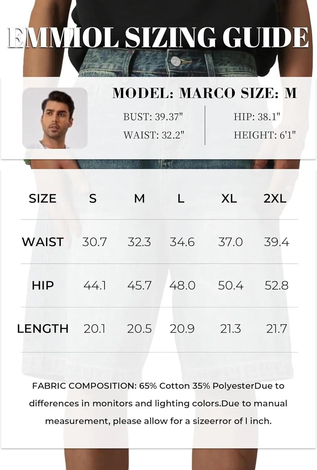 EMMIOL Mens Baggy Jean Shorts Loose Fit Denim Shorts Men Summer Casual Jorts Y2k Hip Hop Short Jeans Streetwear Clothes